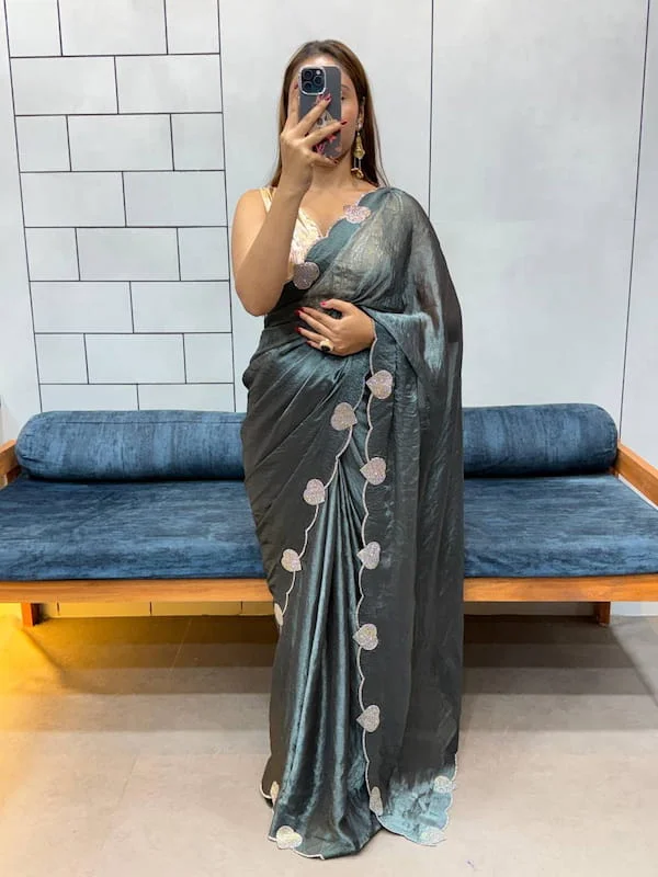 CELEBRITY STYLE LOVING HART  DIAMOND CUT WORK SPACE SILK SAREE
