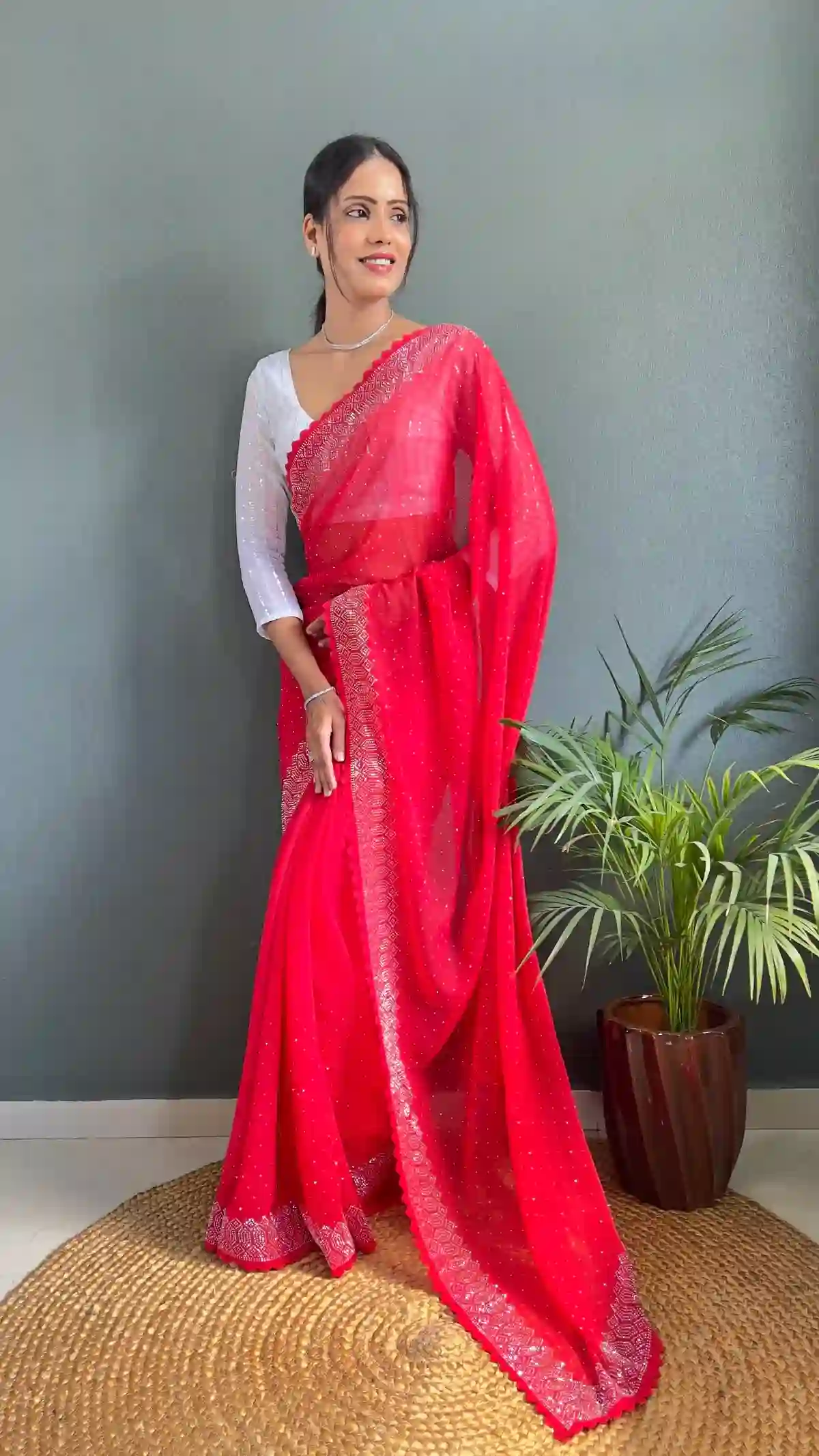 Party Wear Heavy border Ready To Wear Pleated Saree