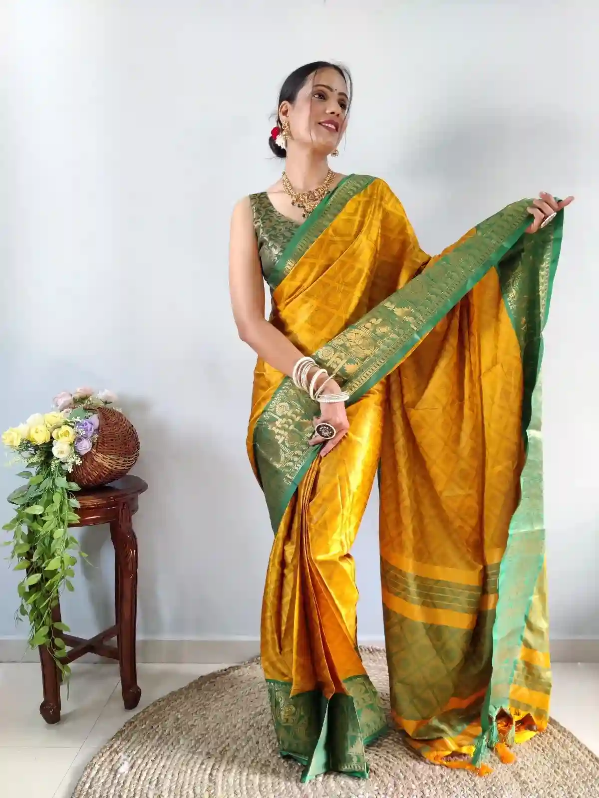 Stone Work Ready To Wear Pleated Saree