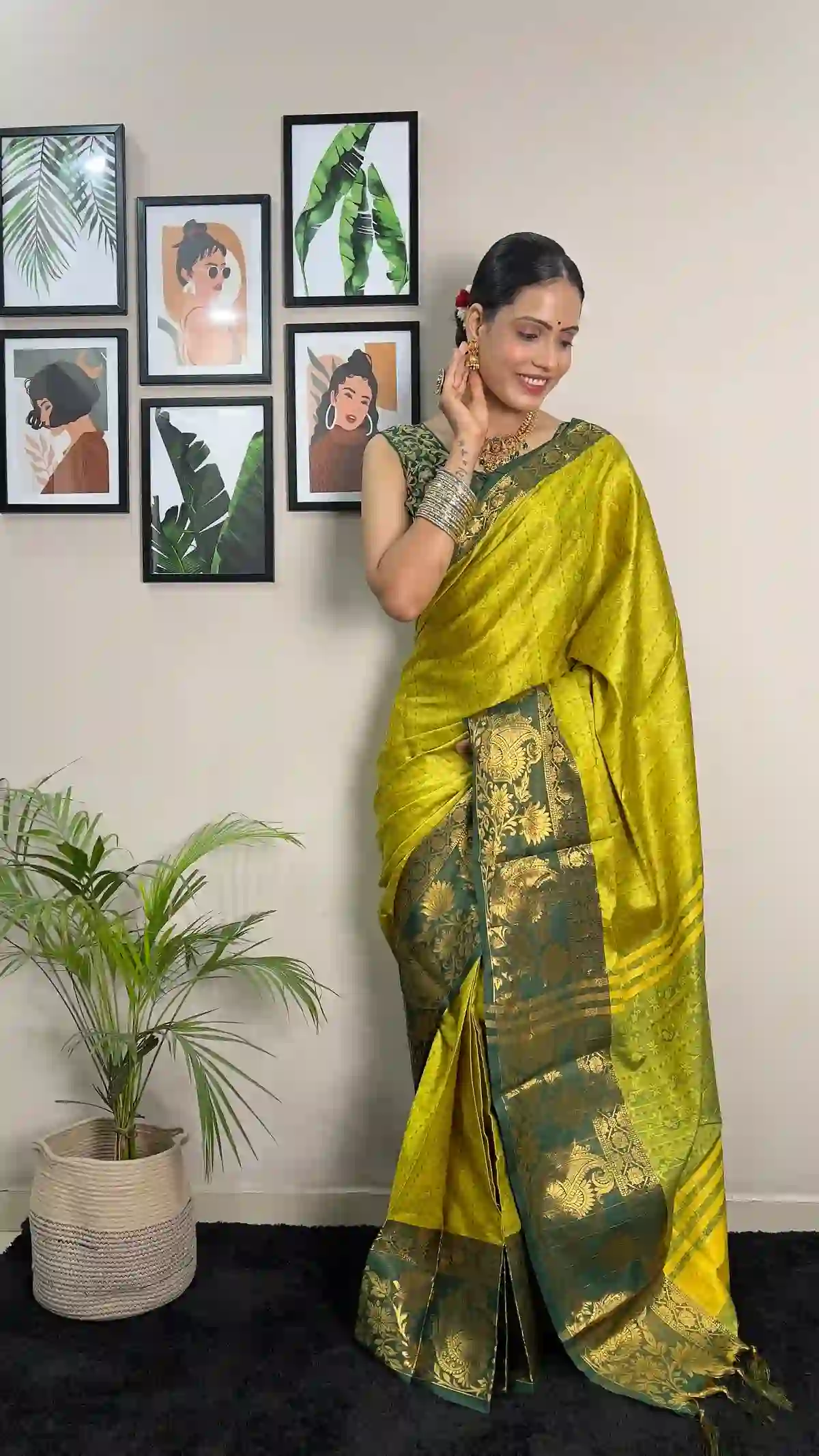 Linght Green Silk Ready To Wear Pleated Saree