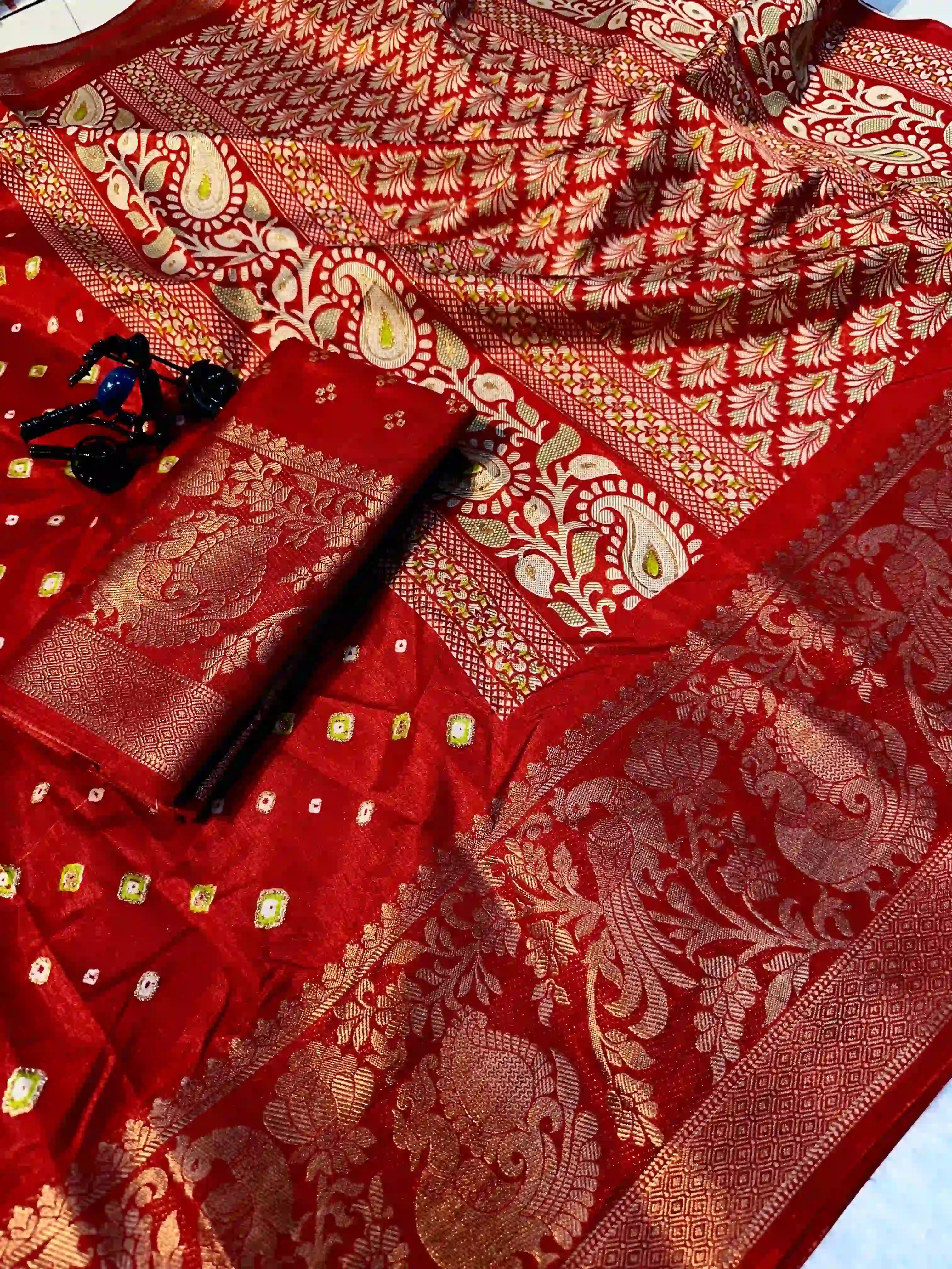 Semi Dola Bandhani Saree with Weaving Border