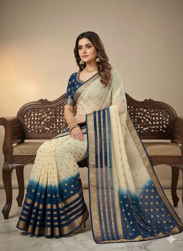 Viscose Weaving Georgette Saree with Jacquard Zari Blouse