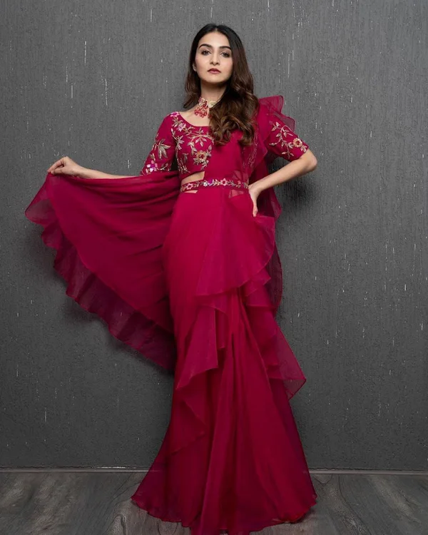 Designer Apple Organza Lehenga Saree Set