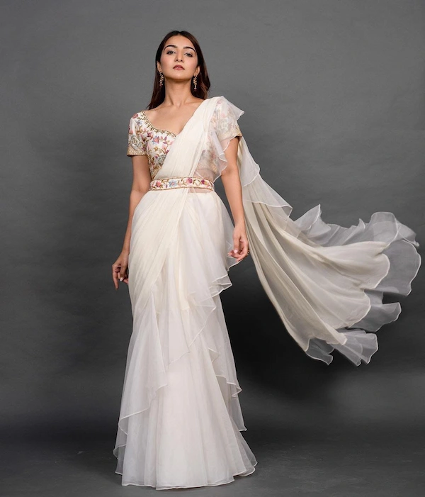 Designer Apple Organza Lehenga Saree Set