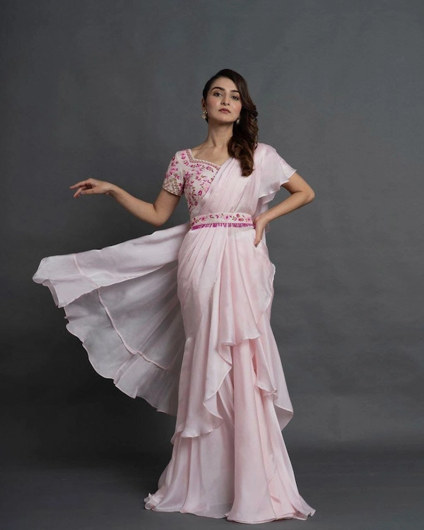 Designer Apple Organza Lehenga Saree Set