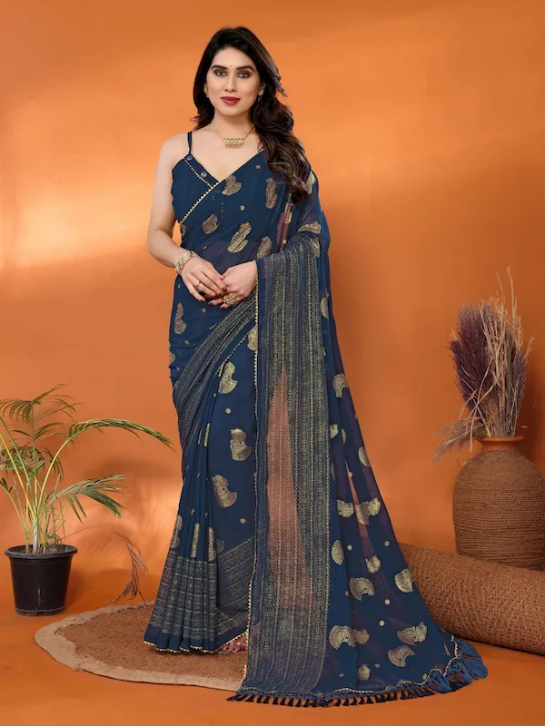Soft Georgette Foil Work Saree with Samosa Lace Border