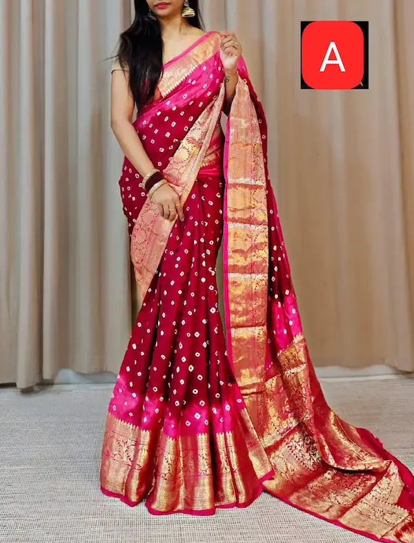 Kanjivaram Bandhani Cotton Silk Saree