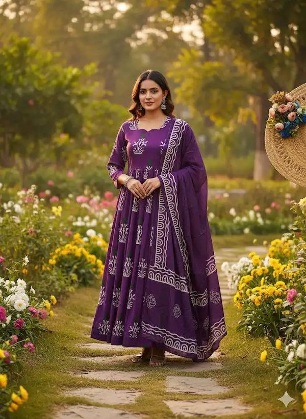 Ruby Wine Cotton Suit Set with Dupatta