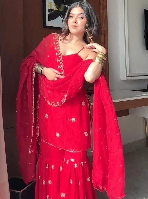 Lal Garara Set for Women | Embroidered Top, Sharara & Dupatta