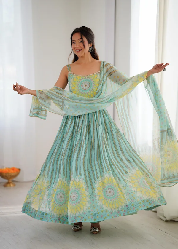 Kalicut Anarkali Suit Set for Women | Fox Georgette Printed Anarkali with Dupatta