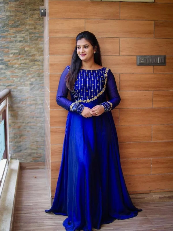 Blue Embroidered Georgette Gown for Women | Party & Festive Wear