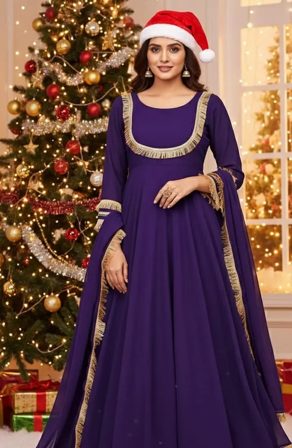 Eira Purple Anarkali Suit for Women | Fox Georgette Anarkali with Lace Work