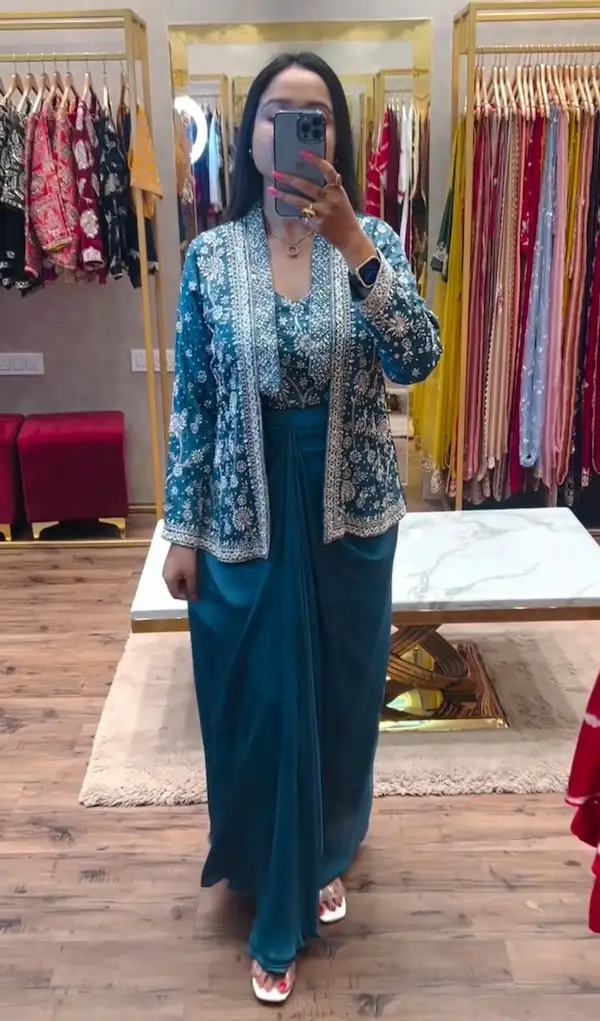 Indo Western Koti Palazzo Set for Women | Embroidered Party Wear Outfit