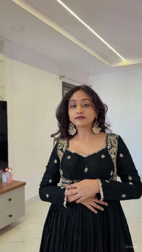 Heavy Chinon Party Wear Anarkali Gown Set with Mirror Work 