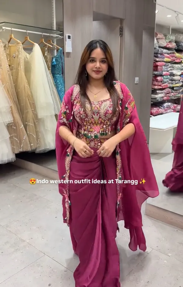 Party Wear Shrug with Sharara Set for Women | Embroidered Crepe Outfit