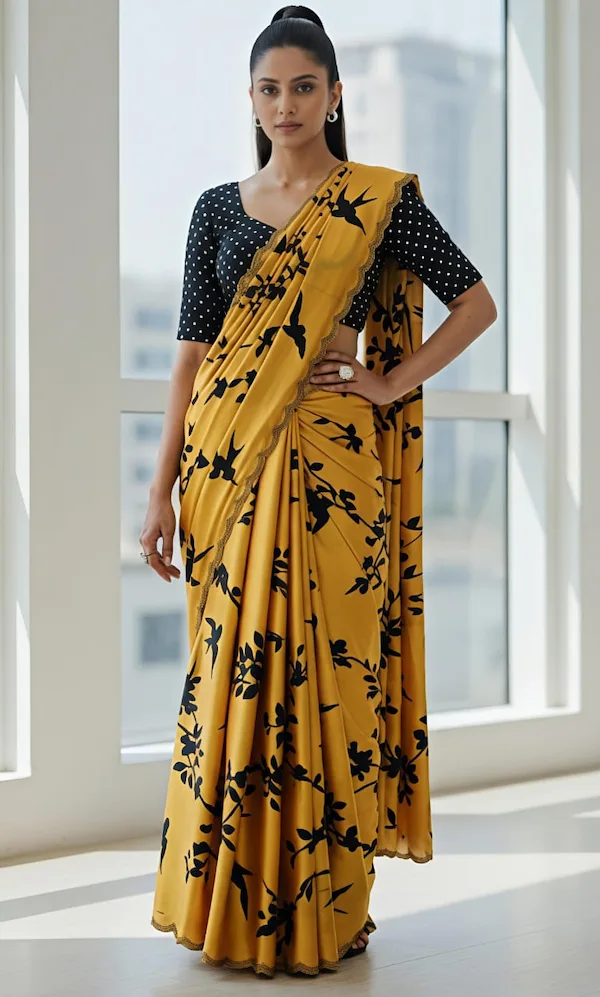 Carbon Crepe Digital Print Saree with Embroidered Blouse | Festive Wear Saree