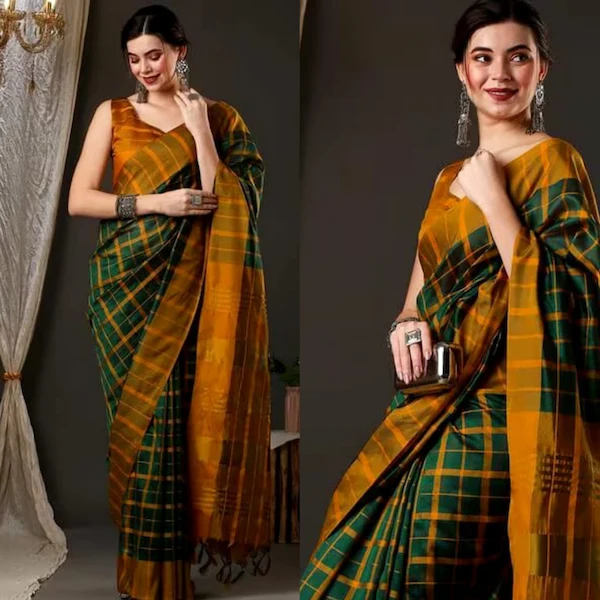 Aura Cotton Silk Saree with Zari Pallu & Jhalar | Festive Wear Saree