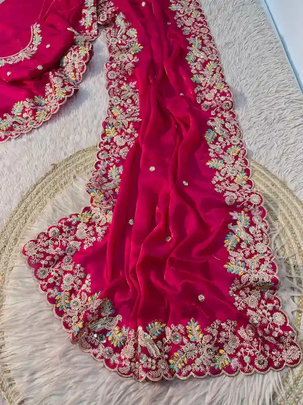 Fendi Satin Space Silk Saree with Heavy C-Pallu