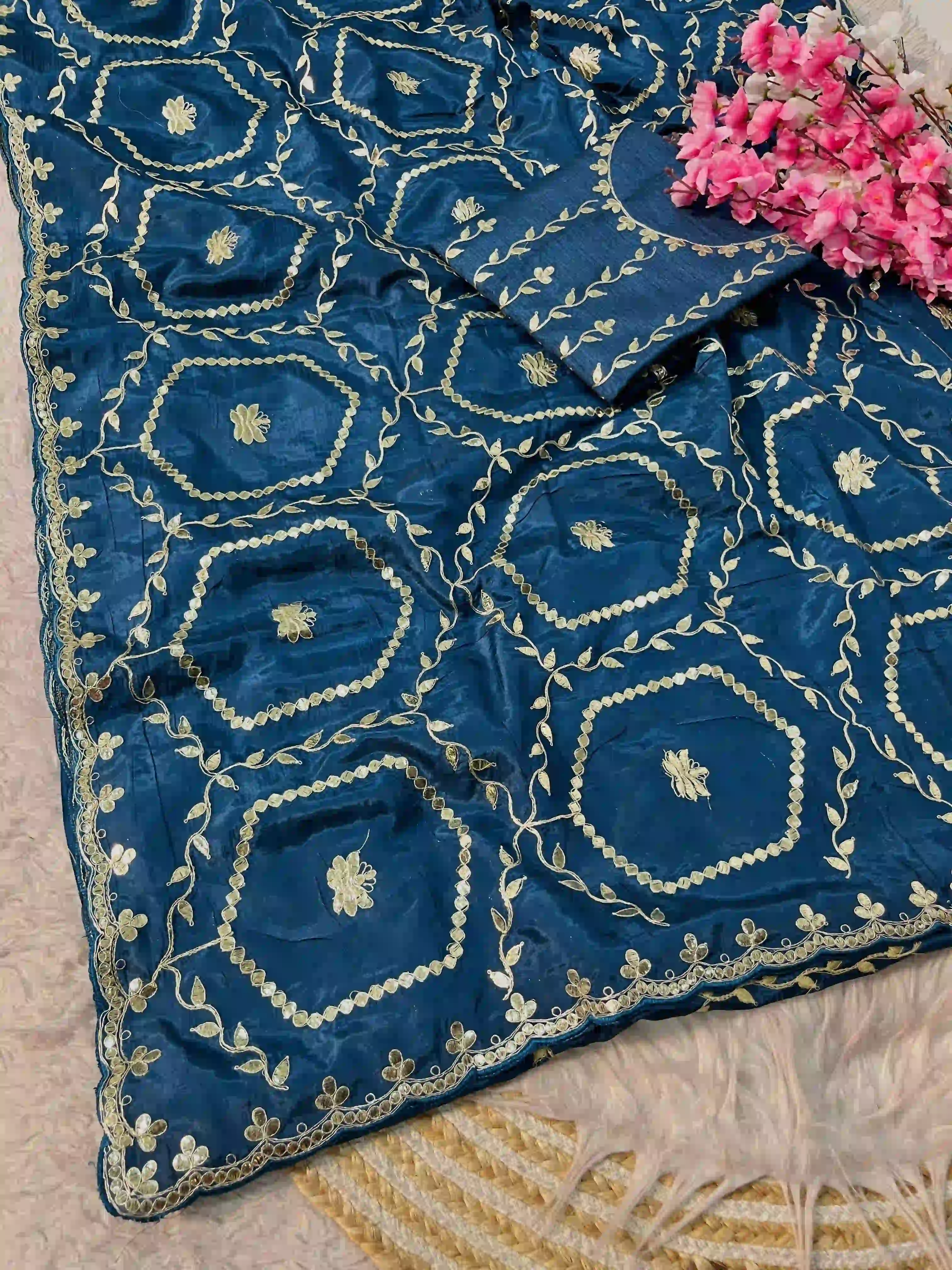 Silk Saree with Heavy C-Pallu Gota Patti Work