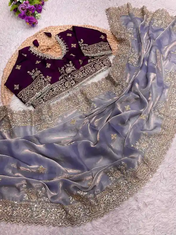 Charmi Designer Satin Saree with Stitched Blouse