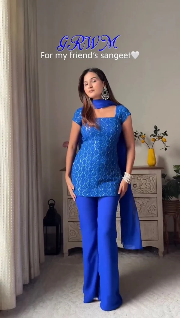 90’s Style Designer Top, Pant & Dupatta Set | Party & Festive Wear