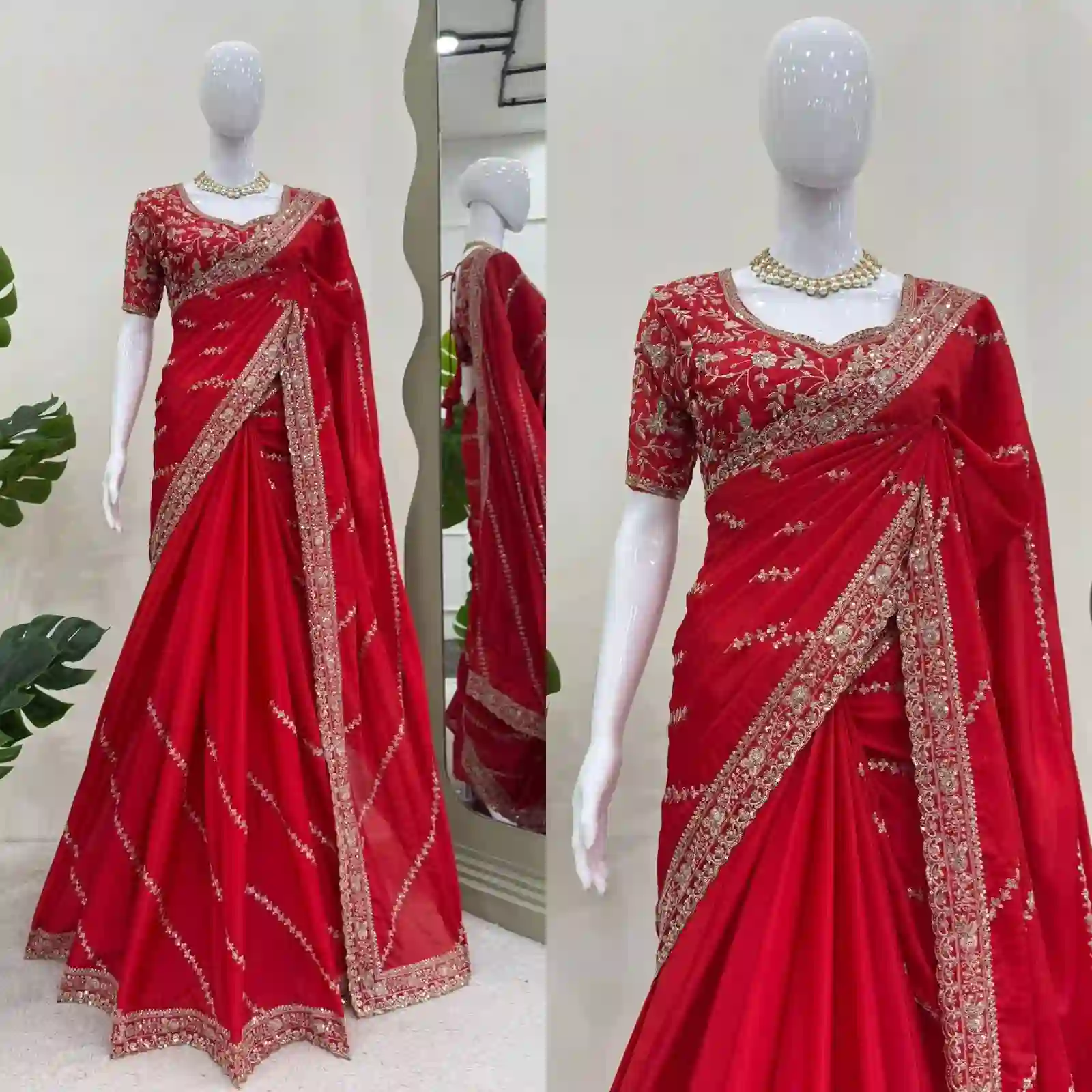 Designer Chinon Silk Saree with Matching Blouse