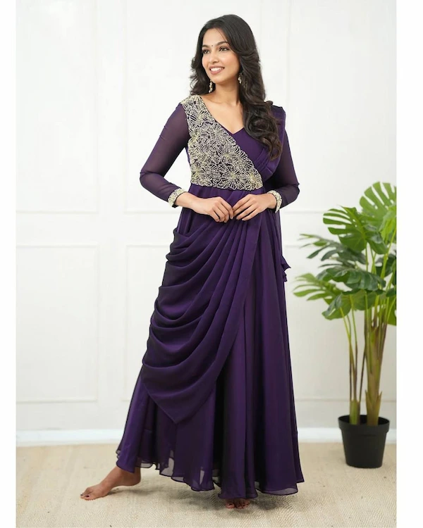 Meenakari Pre-Draped Saree Anarkali | Beautiful daily Wear Dress