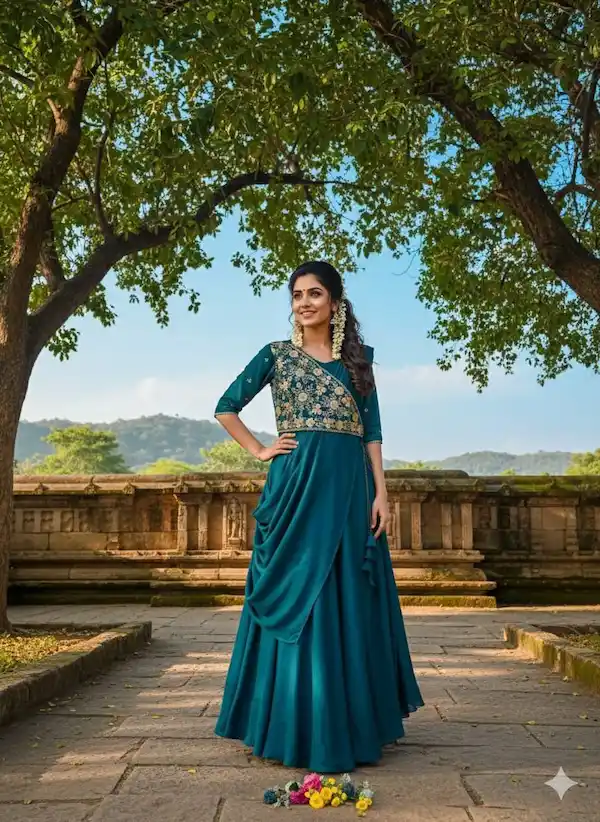 Meenakari Pre-Draped Saree Anarkali | Beautiful Daily Wear Dress