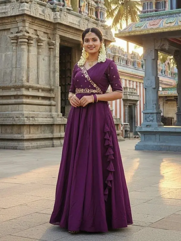 Meenakari Pre-Draped Saree Anarkali | Beautiful Daily Wear Dress