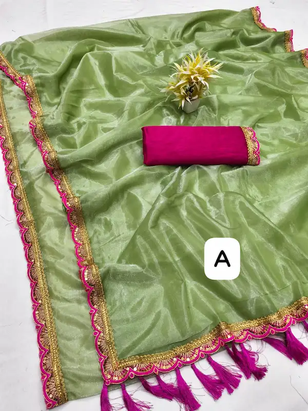 Twill Tissue Embroidered Saree with Banglori Blouse