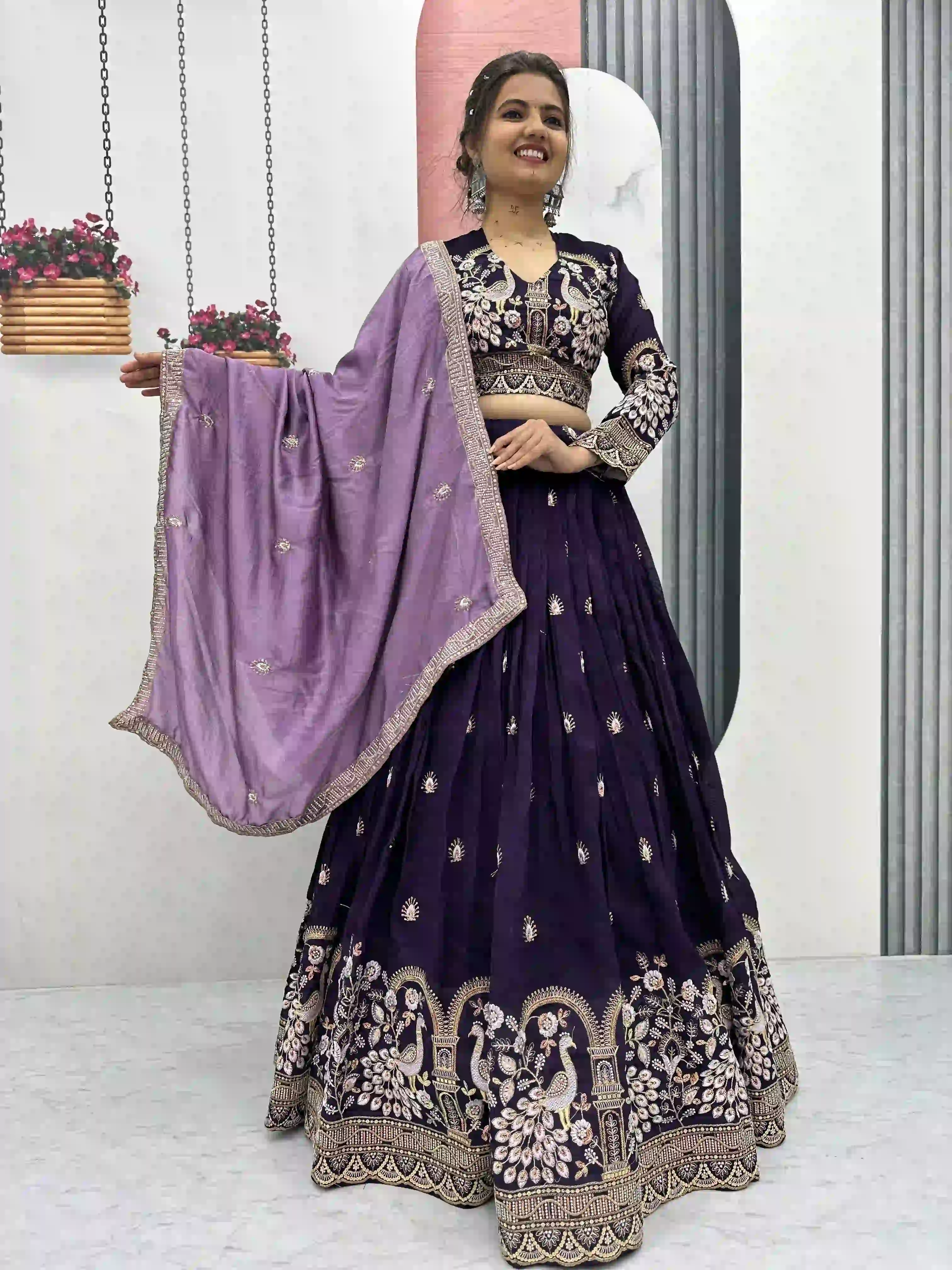 Vichitra Silk Heavy Embroidered Lehenga Choli Set