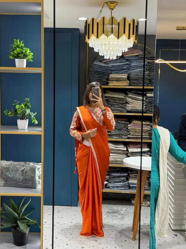 Rangoli Ready to Wear Indo Western Saree with Embroidered Blouse