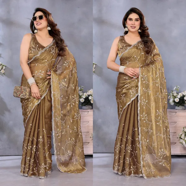 Soft Jimmy Choo Silk Saree with Heavy Embroidery Work
