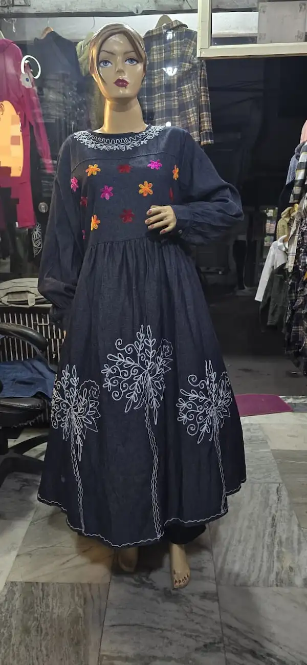Premium Denim Embroidered Winter Dress