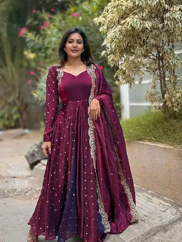 Vichitra Silk Anarkali With Dupatta
