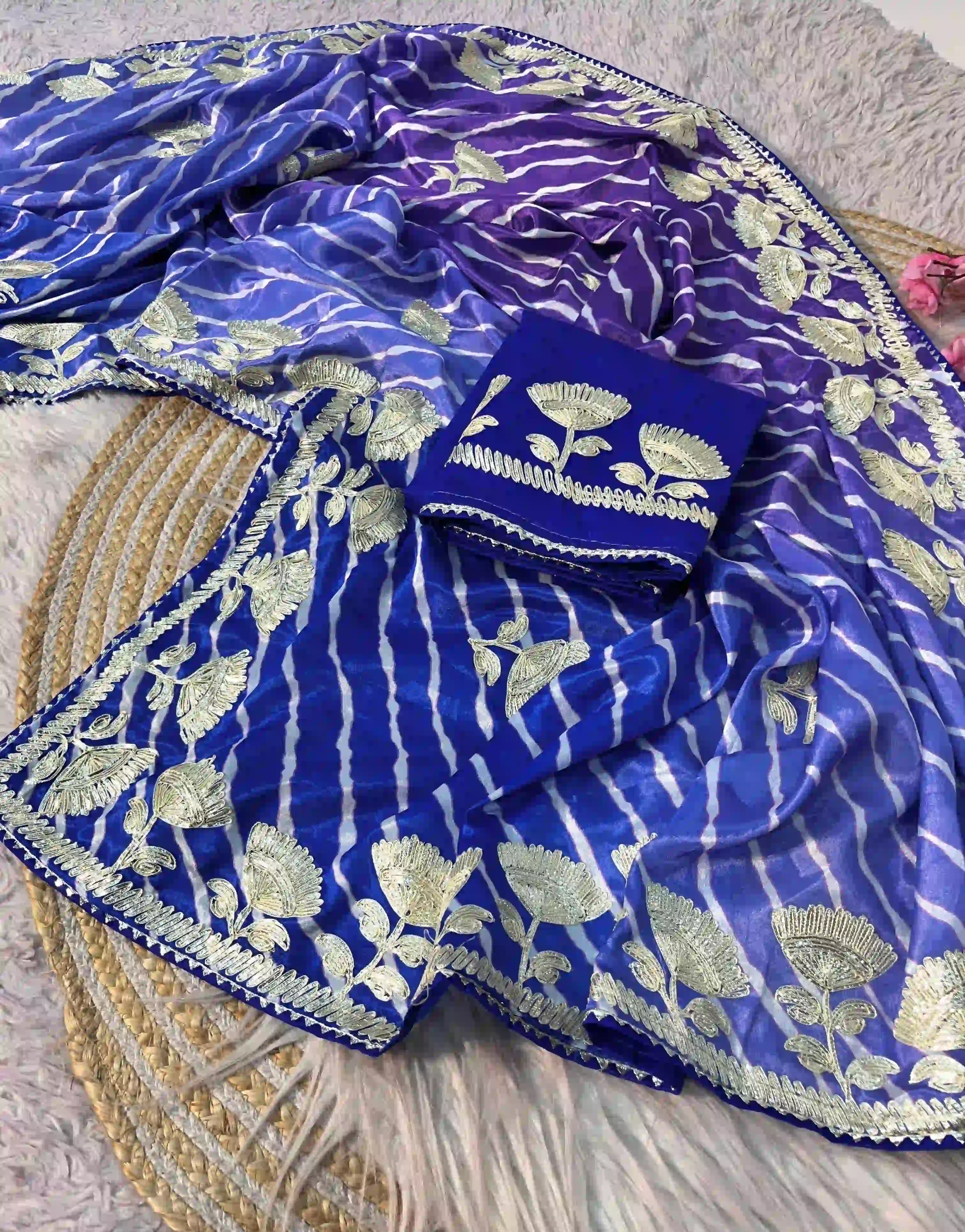 Traditional Lehriya Chinon Saree with Gotta Patti Work