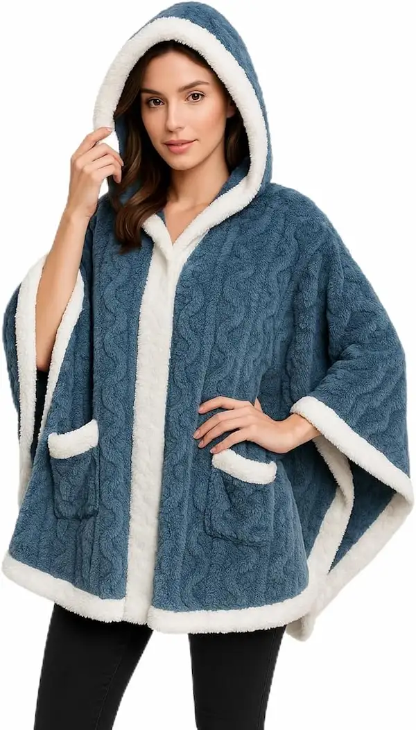 Winter Cape Ponchu with Hoodie – Fur Warm Shrug