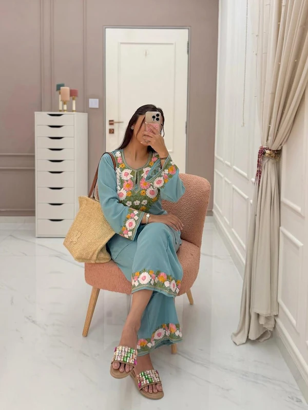 New Launch Red & Rust Embroidered Co-Ord Set for Women