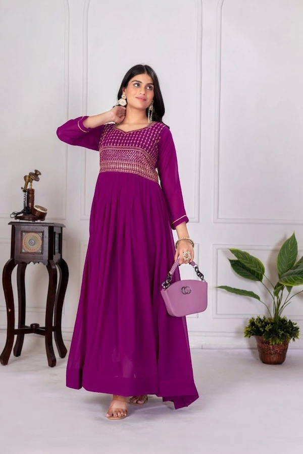 Premium Faux Georgette Embroidered Anarkali Gown