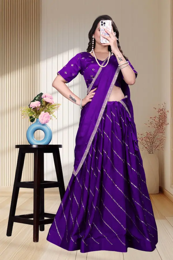 Chinon Silk Bridal Lehenga Set with Sequins Work