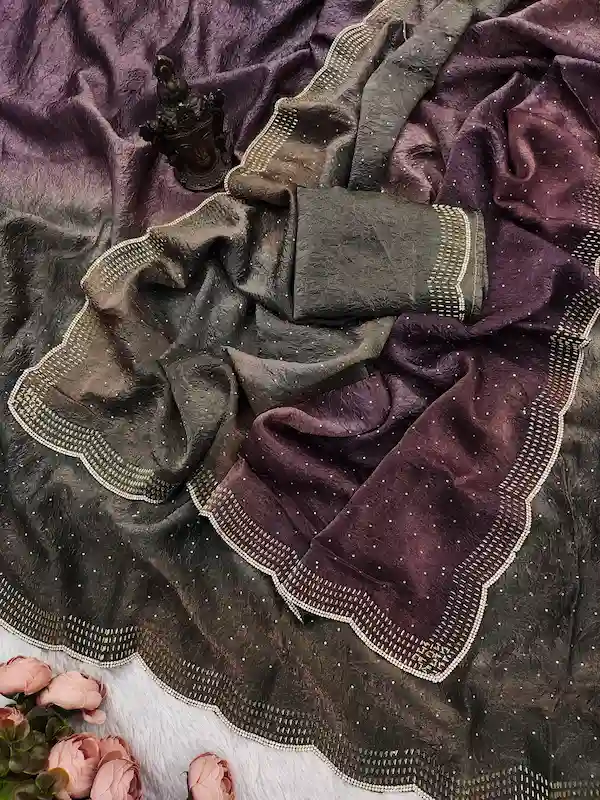 Crushed Satin Designer Saree with Swarovski & Zarkan Work