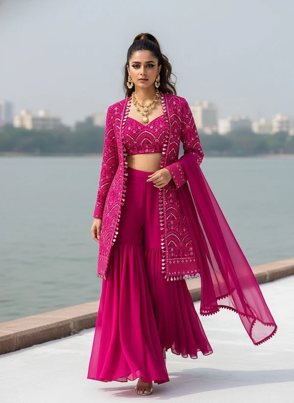 Indo-Western Georgette Sharara Set with Jacket