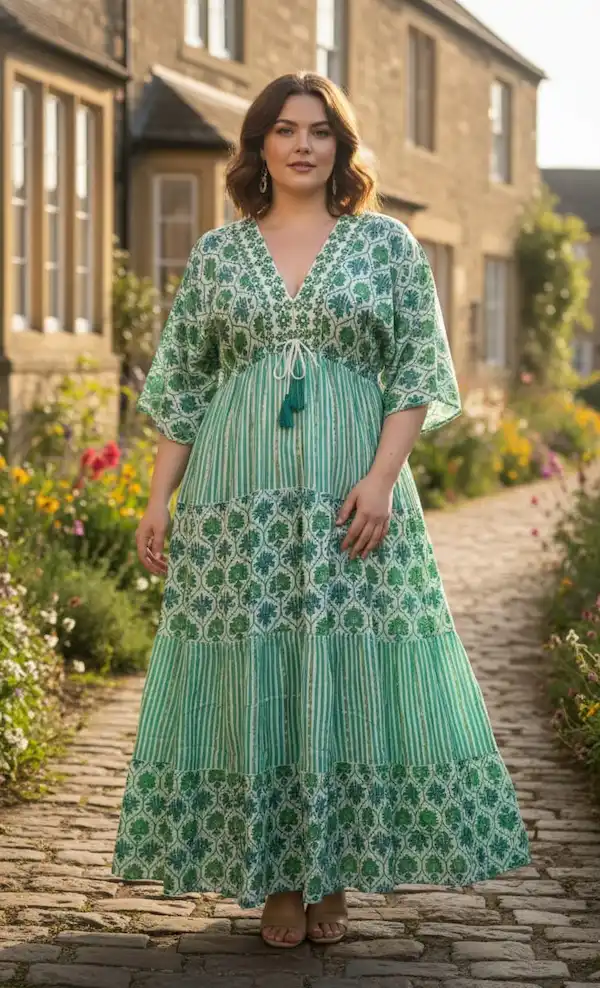 Rayon Crepe Stripe Embroidered Neck Dress