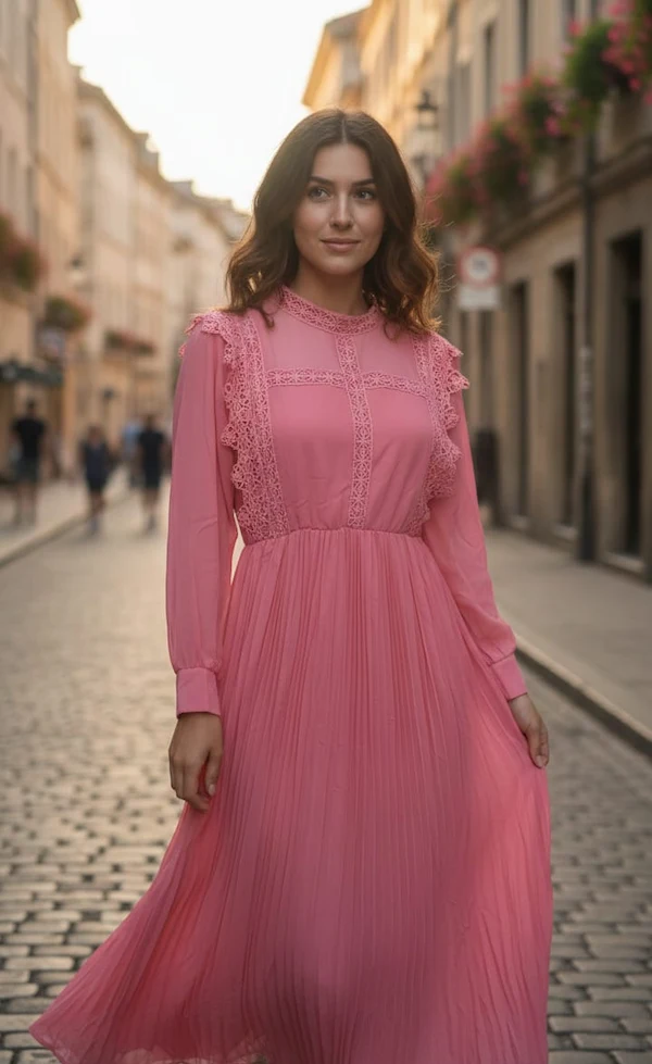 Georgette Dress with Lace Work