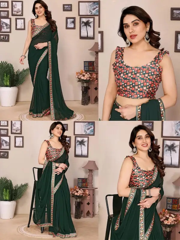 Soft Georgette Digital Print Saree with Lace Work