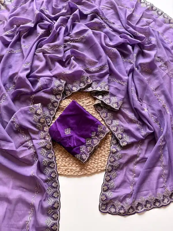 Star Georgette Embroidered Saree with Contrast Blouse