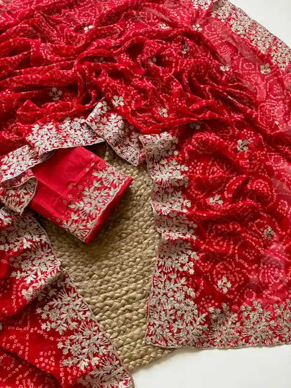 Rajasthani Bandhani Georgette Saree with Embroidered Silk Blouse