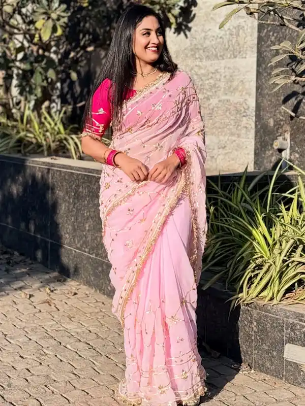Hand Kachhi Gotta Work Georgette Saree