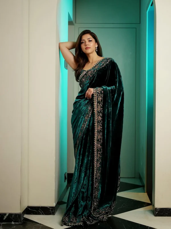 Viscose Velvet Embroidered Winter Saree