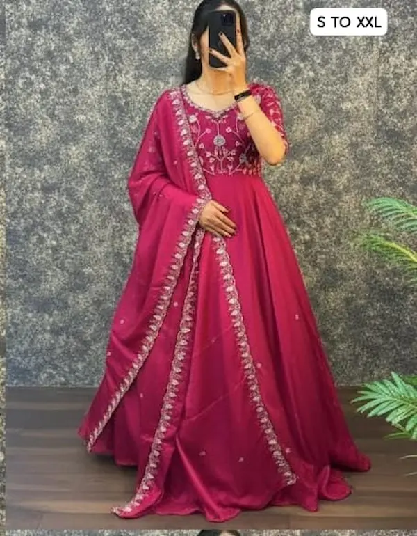 Women Festive Fendy Silk Gown with Dupatta | Heavy Designer Party & Wedding Wear Gown